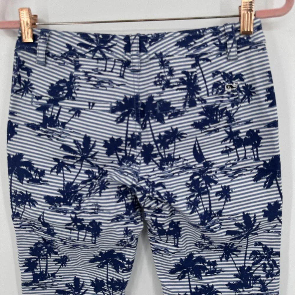 Vineyard Vines Pants Womens 00 Blue White Palm Tree Stripe‎ Sailboat Stretch